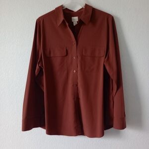 Chico's Women's Button Down Shirt Deep Burnt Orange size 2